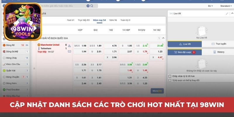 Cập nhật danh sách các trò chơi hot nhất tại 98win